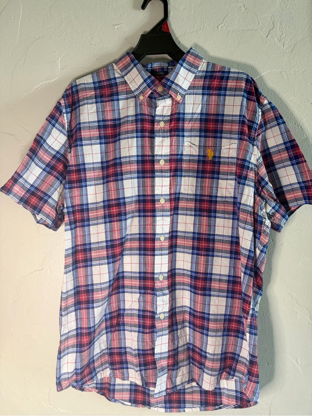 U.S. Polo Assn. Short-Sleeve Plaid Button-Down Shirt - Blue/Red/White